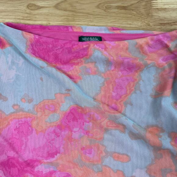 Wild Fable Women's Pink Tie-Dye Mesh Side Ruched Mini Skirt - Size Medium - NWT - Picture 3 of 7